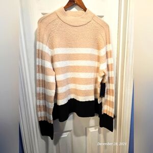 Rafaella Super Soft Stiped Sweater, Neutral Colors, sz LG, NWT